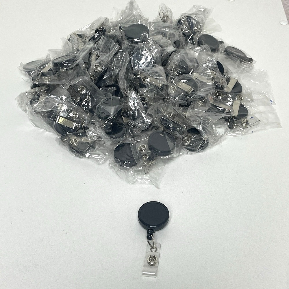 1" Retractable Reel Belt Clip Badge ID Holder Keychain Cord LOT of 75 Dark Gray